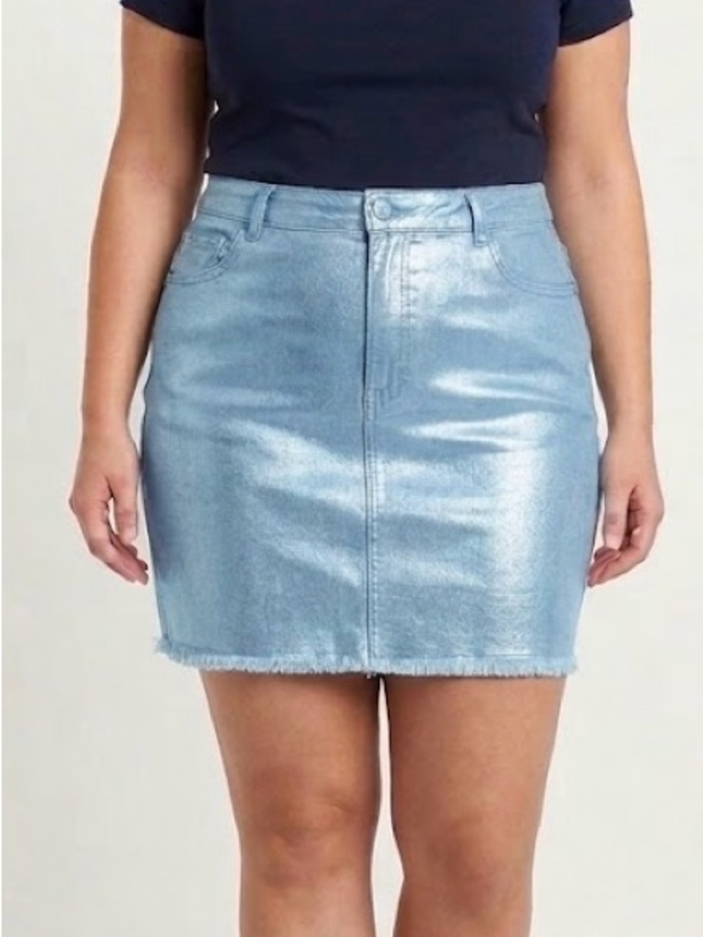 Cato Metallic Silver-Blue Midi Skirt